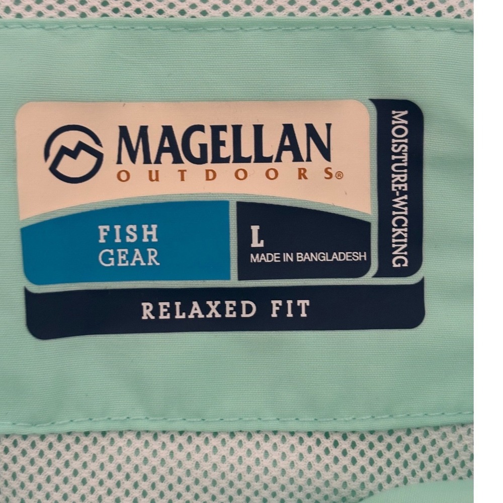 Magellan Fishing Shirt Mens Large Mint Green Short Sleeve Vented EUC Cool!!